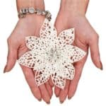 Set 10 ornamente pentru bradul de Craciun, stea Poinsettia, 14cm, alb cu sclipici Mob360 - imagine 8