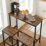 VASAGLE Set masa de bar cu 2 scaune, cadru din otel, blat lemn, design industrial, 100x40x90cm, maro rustic si negru Mob360 - imagine 9