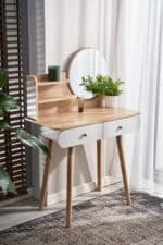 Masa de toaleta si machiaj Ravena, alb fag, cu 2 sertare, oglinda, 80x40x122 cm Mob360 - imagine 9