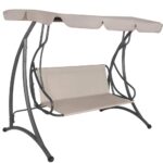 Leagan de gradina 190x115x176 cm, pentru 3 persoane, copertina reglabila, perne incluse, cadru otel si material impermeabil, bej Mob360