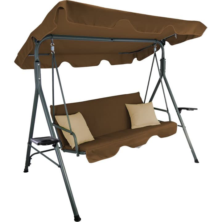 9-balmaro Leagan gradina 3 locuri 170x118x153 cm, cu perne, baldachin reglabil si masute laterale, structura otel, maro Mob360 - imagine 1