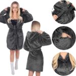 Halat de baie pentru femei pana la genunchi, cu gluga, marimea L/XL, gri inchis Mob360 - imagine 9