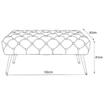 Taburet Monaco, tapitat cu catifea, tip banca, cu picioare metalice, 100x42x41 cm, bej Mob360 - imagine 2