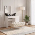 Taburet Monaco, tapitat cu catifea, tip banca, cu picioare metalice, 100x42x41 cm, bej Mob360 - imagine 6