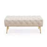 Taburet Monaco, tapitat cu catifea, tip banca, cu picioare metalice, 100x42x41 cm, bej Mob360 - imagine 7