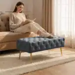 Taburet Monaco, tapitat cu catifea, tip banca, cu picioare metalice, 100x42x41 cm, gri Mob360 - imagine 4