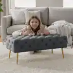 Taburet Monaco, tapitat cu catifea, tip banca, cu picioare metalice, 100x42x41 cm, gri Mob360 - imagine 5