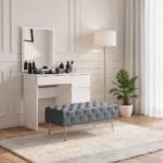 Taburet Monaco, tapitat cu catifea, tip banca, cu picioare metalice, 100x42x41 cm, gri Mob360 - imagine 6