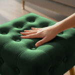 Taburet tapitat Quadra, velur, cu picioare metalice, 40x40x42 cm, verde Mob360 - imagine 2