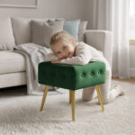 Taburet tapitat Quadra, velur, cu picioare metalice, 40x40x42 cm, verde Mob360 - imagine 7