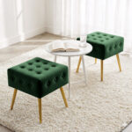 Taburet tapitat Quadra, velur, cu picioare metalice, 40x40x42 cm, verde Mob360 - imagine 8