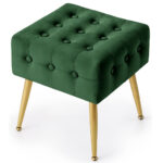 Taburet tapitat Quadra, velur, cu picioare metalice, 40x40x42 cm, verde Mob360