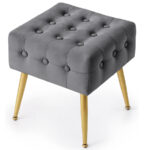 Taburet tapitat Quadra, velur, cu picioare metalice, 40x40x42 cm, gri Mob360