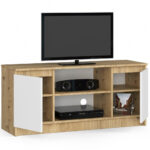 Comoda TV cu 2 usi si o polita, PAL laminat 16 mm, 120x40x55 cm, stejar artisan si alb Mob360 - imagine 2