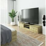 Comoda TV cu 2 usi si rafturi centrale, PAL laminat, 160x40x33 cm, stejar artisan Mob360 - imagine 3