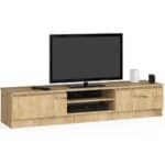 Comoda TV cu 2 usi si rafturi centrale, PAL laminat, 160x40x33 cm, stejar artisan Mob360