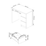 Birou computer cu 3 sertare si raft pentru tastatura, dreapta, 90x50x77 cm, alb si gri Mob360 - imagine 3