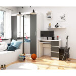 Birou computer cu 3 sertare si raft pentru tastatura, dreapta, 90x50x77 cm, alb si gri Mob360 - imagine 5