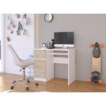 Birou computer PIKSEL, cu sertar, dulap si raft pentru tastatura, stanga, 90x50x77 cm, alb si stejar sonoma Mob360 - imagine 6