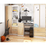 Birou computer PIKSEL, cu sertar, dulap si raft pentru tastatura, stanga, 90x50x77 cm, alb si stejar sonoma Mob360 - imagine 7