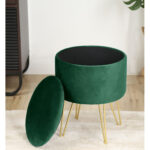 Taburet tapitat rotund Lili cu spatiu de depozitare, velur, 35x35x45 cm, verde Mob360 - imagine 3
