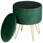 Taburet tapitat rotund Lili cu spatiu de depozitare, velur, 35x35x45 cm, verde Mob360 - imagine 5