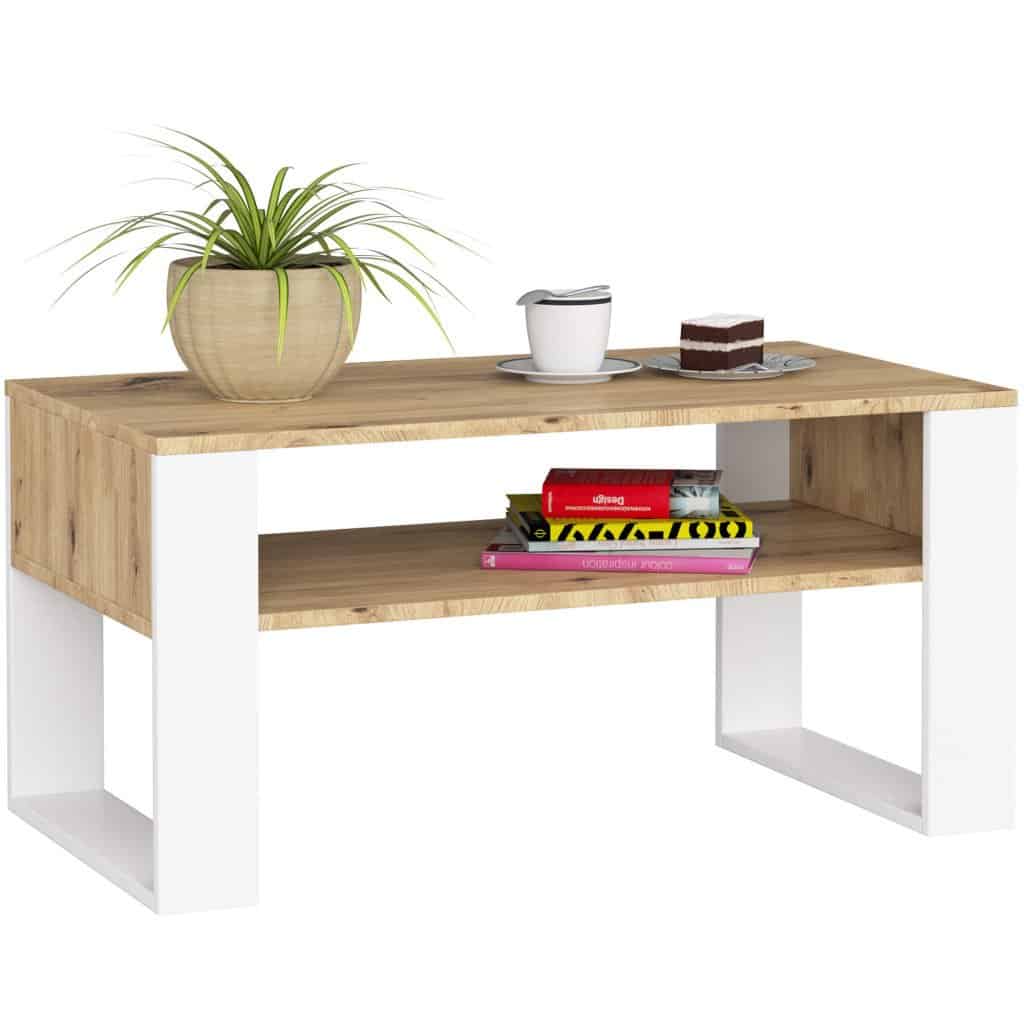 AK-12217832-5 Masuta de cafea Domi cu raft inferior, blat laminat, 92x50x45 cm, stejar artisan si alb Mob360 - imagine 1