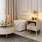 Comoda MOBI K01 cu sertar si raft deschis, PAL laminat 16 mm, 40x37x43 cm, casmir cu detalii aurii Mob360 - imagine 8