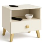 Comoda MOBI K01 cu sertar si raft deschis, PAL laminat 16 mm, 40x37x43 cm, casmir cu detalii aurii Mob360