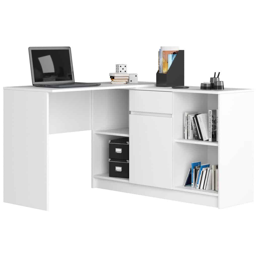 AK-26900337-33-7 Birou de colt cu sertar, usa si 6 rafturi, PAL laminat 16 mm, 120x126x79 cm, alb Mob360 - imagine 1
