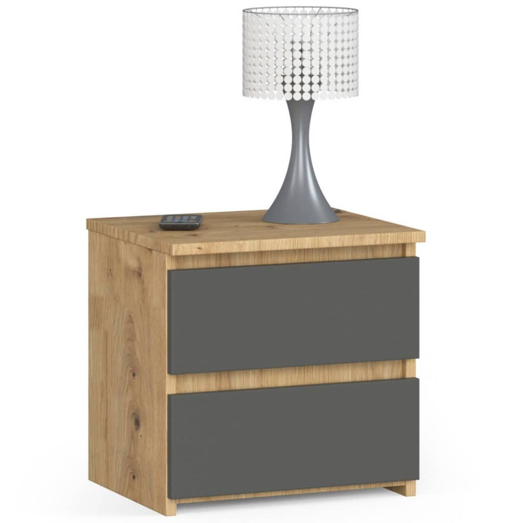 AK-38160385-5 Noptiera cu 2 sertare, din PAL laminat, 40x35x40 cm, stejar artisan si gri Mob360 - imagine 1