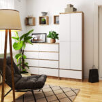 Dulap inchis cu 2 usi si sertar, 4 rafturi, PAL laminat 16 mm, 60x35x180 cm, stejar sonoma si alb Mob360 - imagine 5