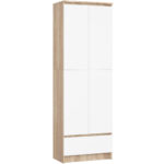 Dulap inchis cu 2 usi si sertar, 4 rafturi, PAL laminat 16 mm, 60x35x180 cm, stejar sonoma si alb Mob360