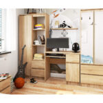 Birou computer PIKSEL, cu sertar, dulap si raft pentru tastatura, dreapta, 90x50x77 cm, stejar sonoma Mob360 - imagine 5