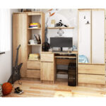 Birou computer PIKSEL, cu sertar, dulap si raft pentru tastatura, stanga, 90x50x77 cm, stejar sonoma Mob360 - imagine 5