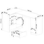 Birou colt stanga in L cu 3 sertare si rafturi, PAL laminat 16 mm, 155x85x77 cm, stejar artisan Mob360 - imagine 3
