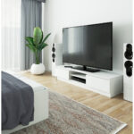 Comoda TV cu 2 usi si rafturi centrale, PAL laminat, 160x40x33 cm, alb mat Mob360 - imagine 5