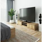 Comoda TV cu 2 usi si rafturi centrale, PAL laminat, 160x40x33 cm, stejar sonoma Mob360 - imagine 5