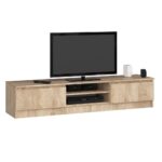 Comoda TV cu 2 usi si rafturi centrale, PAL laminat, 160x40x33 cm, stejar sonoma Mob360