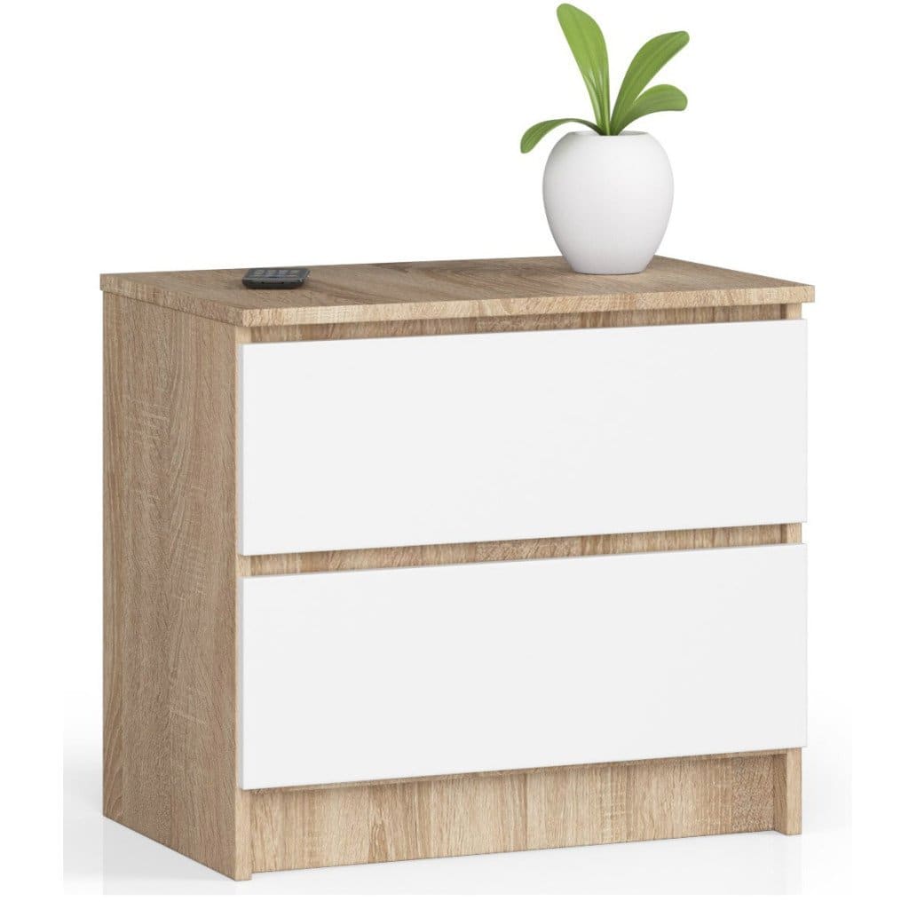 AK-38168527-5 Noptiera cu 2 sertare din PAL laminat 16 mm, 60x40x55 cm, stejar sonoma si alb Mob360 - imagine 1