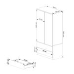 Dulap cu 2 usi si 2 sertare, cu oglinda, PAL laminat 16 mm, 90x51x180 cm, alb Mob360 - imagine 4