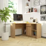 Birou de colt cu sertar, usa si 6 rafturi, PAL laminat 16 mm, 120x126x79 cm, stejar sonoma Mob360 - imagine 6