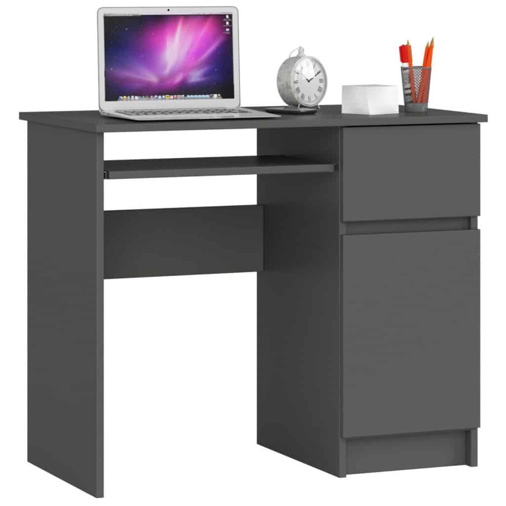 AK-52851900-5 Birou computer PIKSEL, cu sertar, dulap si raft pentru tastatura, dreapta, 90x50x77 cm, stejar gri Mob360 - imagine 1