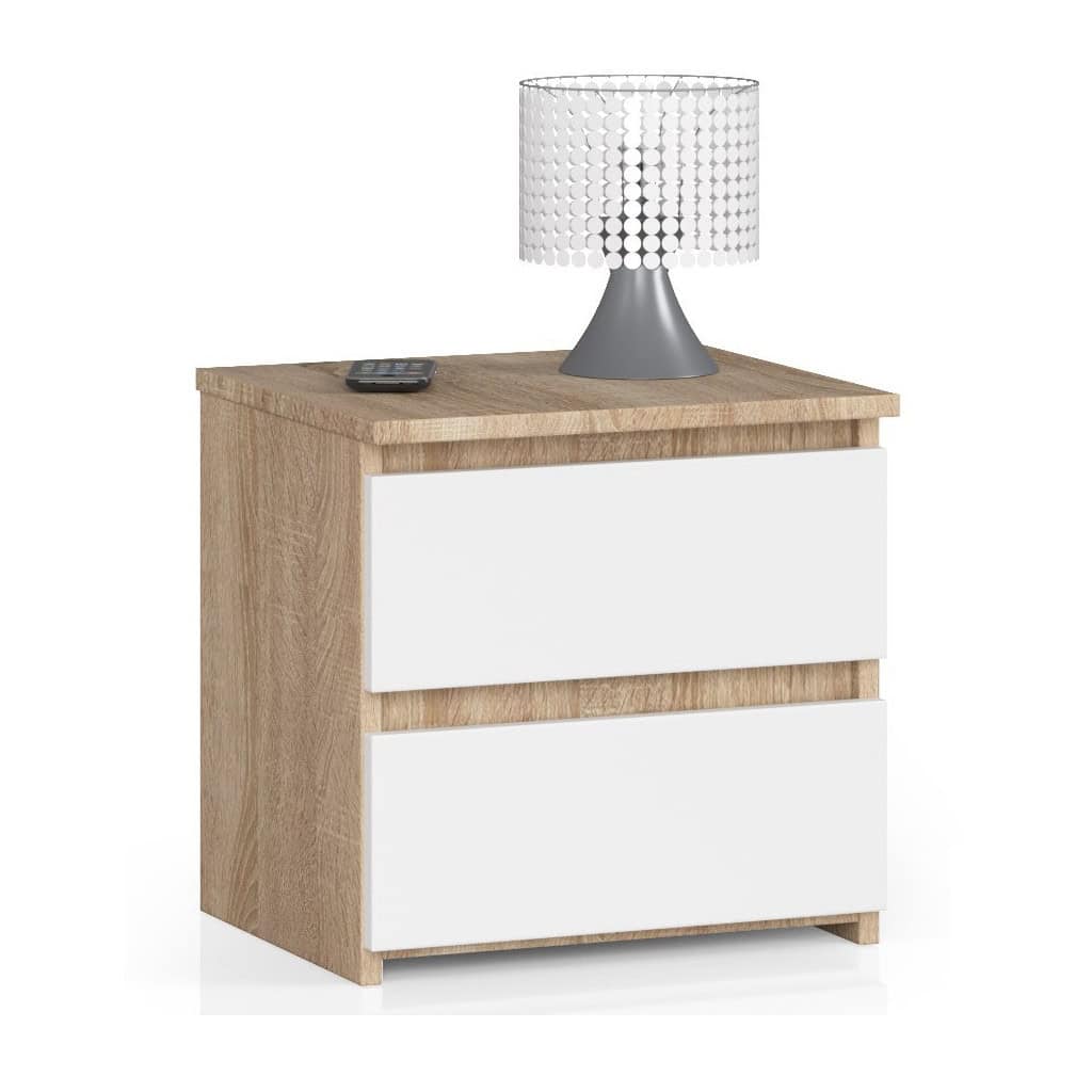 AK-52852396-6 Noptiera cu 2 sertare, din PAL laminat, 40x35x40 cm, stejar sonoma si alb Mob360 - imagine 1