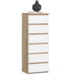 Comoda cu 6 sertare, PAL laminat 16 mm, 40x35x109 cm, stejar sonoma si alb Mob360