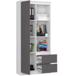 Dulap cu usa, 2 sertare si 7 rafturi, PAL laminat 16 mm, 80x35x180 cm, alb si gri Mob360 - imagine 2