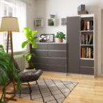 Dulap cu usa, 2 sertare si 7 rafturi, PAL laminat 16 mm, 80x35x180 cm, alb si gri Mob360 - imagine 5