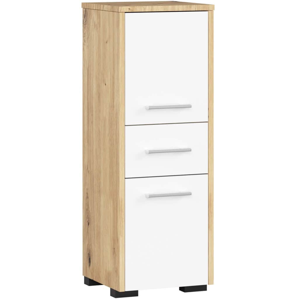 AK-52853195-6 Dulap de baie tip baza, cu 2 usi si sertar, PAL 16 mm, 30x30x85 cm, stejar artisan si alb Mob360 - imagine 1