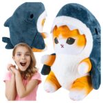 Perna plusata pentru copii, model pisica-rechin, poliester, 55x30 cm, gri Mob360 - imagine 2