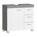 VASAGLE Dulap baie lavoar, cu 3 sertare si 2 compartimente, MDF, 70x30x64 cm, alb si gri Mob360